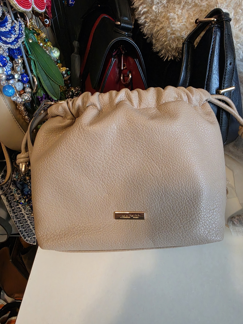Mali + Lili Women’s Drawstring Shoulder Bag - Beige